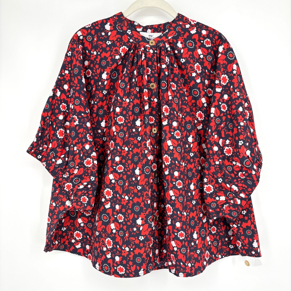 NWT Never A Wallflower Blousy Floral Cotton Button Front Dolman Sleeve Top XXL